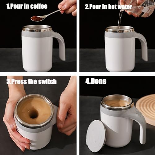 Automatic Stirring Electric Coffee Mug, 380ml Magnetic Rotating Reusable Travel Cup, Automatic Magnetic Stirring Coffee Mugs, Self Stirring Coffee Mug for Coffee/Milk/Tea/Hot Chocolat (Brown USB)
