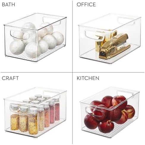 Stackable Clear Plastic Bin, 4-Pack