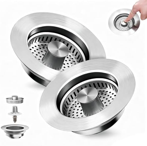 Kitchen Sink Drain Strainer 3-in-1,Pop-Up Stopper & Anti-Clogging Basket - 304 Stainless Steel Sink Strainer Anti-Clogging Sink Drain Strainer for US Standard Kitchen Drain