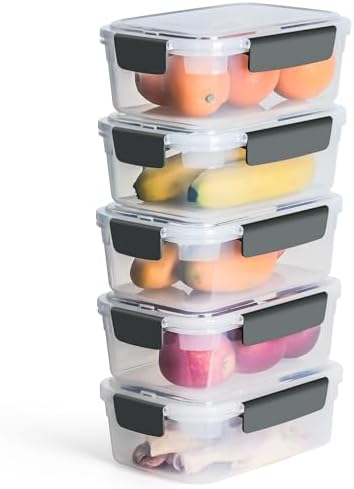 9 cup Plastic Food Storage Containers with Lids Nestable Freezer Dishwasher Safe Rectangle Meal Prep Container Set,5-Pack
