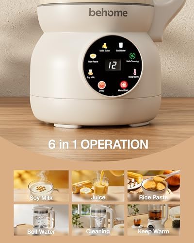 Behome 8 in 1 Nut Milk Maker Machine Blender – Glass Plant 32oz Milk Machine for Almond, Oat & Soy Milk, Self-Cleaning Vegan with No-Soak Beans, Delay Start & Keep Warm, Dairy-Free Beverage Maker - Image 3
