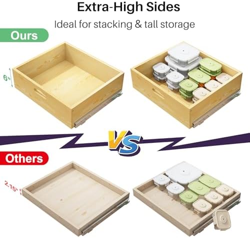 Pull Out Cabinet Organizer, Soft Close Slide Out Solid Wooden Drawers(15"W X 21"D x 6.2''H), Heavy Duty Full-extension Roll Out Shelves for Kitchen Cabinets,Pantry & Closet Organizers and Storage