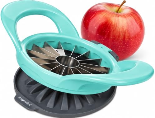 PrepWorks by Dishwasher Safe 16-Slice Thin Apple Slicer and Corer with Attached Safety Cover (Turquoise)