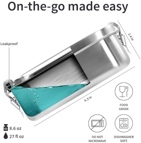 Stainless Steel Bento Box 27 oz, Metal Lunch Box with Compartments, Leakproof Stainless Steel Lunch Container, BPA free Dishwasher Safe Metal Lunchbox
