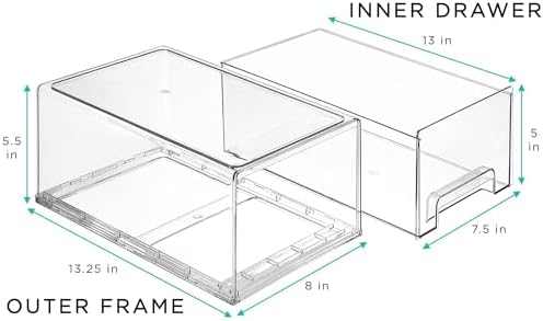 Clear Storage Drawers for Refrigerator (Wide + Narrow Deep, 6 Pack)
