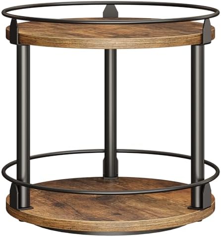 Lazy Susan Organizer, Rotating Spice Rack, 2 Tier Spice Turntable Organizer, Industrial Turntable Spice Holder, for Kitchen Countertop and Cabinet, Compact and Versatile, Rustic Brown SR22BR