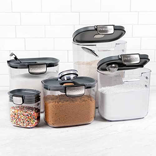 Airtight Food Storage Container Set – Clear Plastic Flour and Sugar Canister Set with Magnetic Accessories for Kitchen Organization (Grey, 9-Piece)