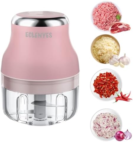 Vegetable Chopper, 100ML Electric Garlic Chopper, Rechargeable Mini Blender, Powerful Small Food Processor, Blender to Vegetable, Wireless Food Cutter for Ginger, Chili, Fruit, Meat, etc（Pink） by HappinessExperienceinECLENYES