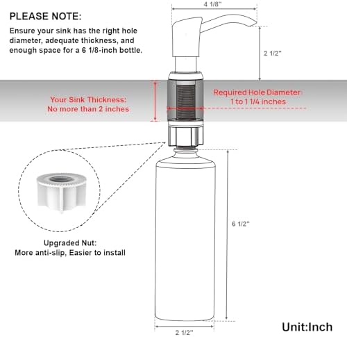 Dish Soap Dispenser for Kitchen Sink, 17 oz Bottle, Chrome