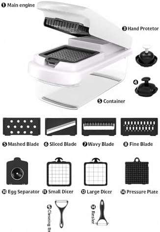 15-in-1 Vegetable Chopper and Mandoline Slicer Set with Container - Multifunctional Vegetable Cutter and Chopper with Dicer Blades, Egg Separator & Spiralizer - Image 4