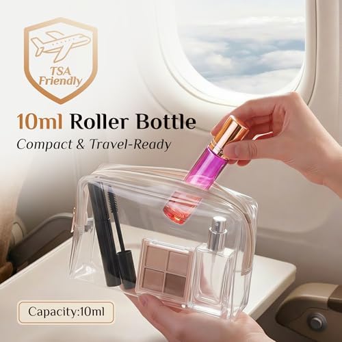 PrettyCare 24 Pack, 10 ml Essential Oil Roller Bottles with Stainless Steel Roller Ball - Refillable Leak-proof Empty Thick Red & Purple Glass Roll on Bottles with Golden Caps for Travel, Perfume - Image 3