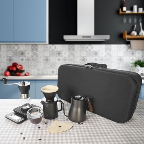 Pour Over Coffee Maker Set All in 1 Coffee Kits- 304 Stainless Steel Kettle with Thermometer Coffee Grinder Coffee Dripper & Server of Portable Travel Bag For Outdoor Camping
