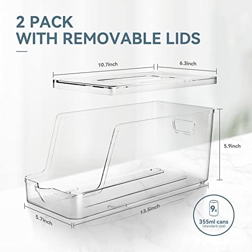 Soda Can Dispenser for Refrigerator with Lids, Stackable, 2 Pack