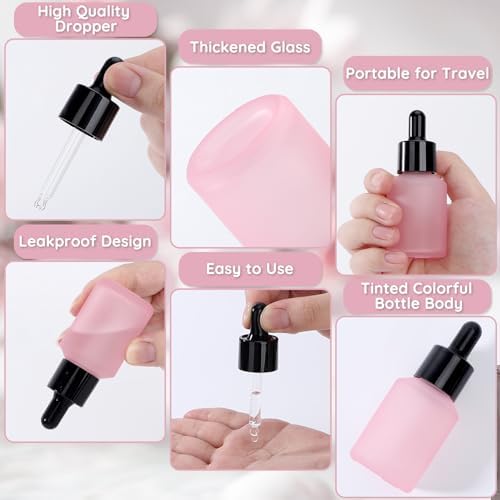 Segbeauty 4 Pack 1oz Dropper Bottle for Essential Oils, 30ml Frosted Glass Eye Dropper, Pink Droppers for Oil, Empty Travel Size Bottles with Transfer Tool, Small Hair Massage Oils Bottles for Liquids - Image 2
