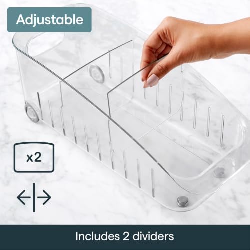 RollOut Fridge Drawer 6", BPA-Free Clear Rolling Refrigerator Organizer Bin with Adjustable Dividers and Handles for Produce, Food, Meal and Snack Storage