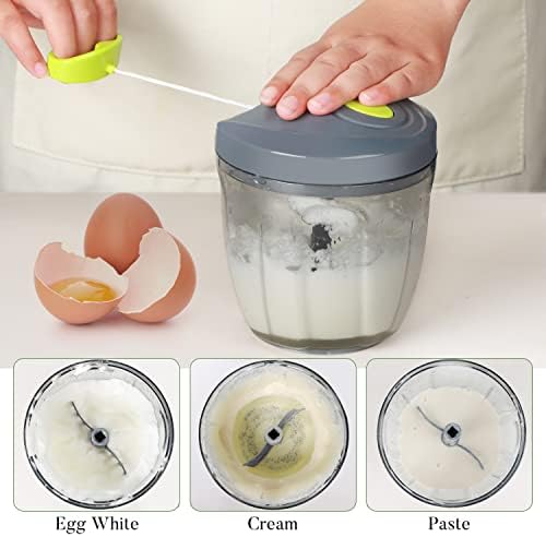 Manual Food Processor Vegetable Chopper, Portable Hand Pull String Garlic Mincer Onion Cutter for Veggies, Ginger, Fruits, Nuts, Herbs, etc., 900ml, Grey