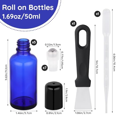 Segbeauty 1.69oz Glass Essential Oil Roller Bottles Refillable, 5Pack of Empty Rollerball Bottles for Oil, 50ml Blue Leakproof Perfume Oils Bottle with Dispensing Tools, Anointing Oils Bottle - Image 3