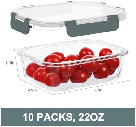 10 Packs 22 oz Glass Meal Prep Containers, Gray