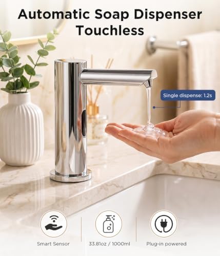 Automatic Touchless Soap Dispenser for Kitchen Sink, 33.8 oz Bottle, Silver