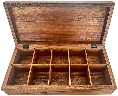 Acacia Wood Tea Box, 10 Compartment XL Tea Chest