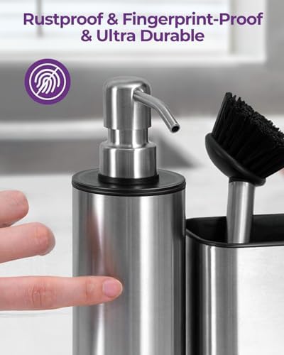 Kitchen Sink Caddy Organizer Stainless Steel Dish Soap Dispenser Set-3 in 1