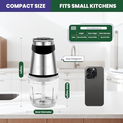 500W Mini Chopper 2.5-Cup Glass Bowl Steel Blades