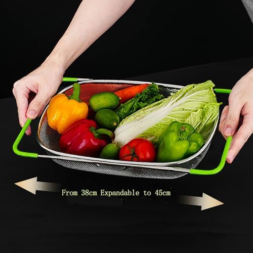 Tenta 5 Quart Over Sink Strainer Colander Basket Stainless Steel For Kitchen collapsible colander, Dishwasher Safe Draine Strain Fruits,Vegetables,Pasta,Greens.