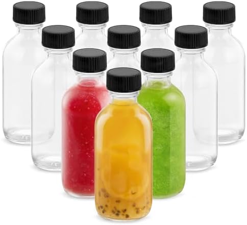 4 oz Clear Glass Bottles with Lids - 10 Pack Boston Round Bottles for Juice by Rionisor%E2%80%94%E2%80%94HomeEssentials