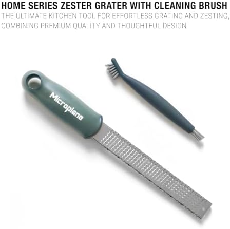 Microplane Home Series Zester & Cleaning Brush - Stainless Steel Citrus, Cheese, Ginger, Chocolate, Nutmeg Grater - Soft-Touch Handle - Made in USA - Rosemary Green
