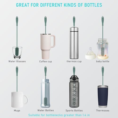 Silicone Bottle Brush, 15.7" Water Bottle Cleaner Brush, Green - Image 2
