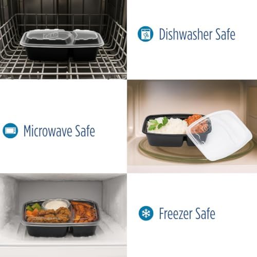 Take-Aways 28 oz 2-Compartment Food Storage Containers, 90 Pack, Snap-Seal Lids, Made in North America, Microwave, Freezer & Dishwasher Safe