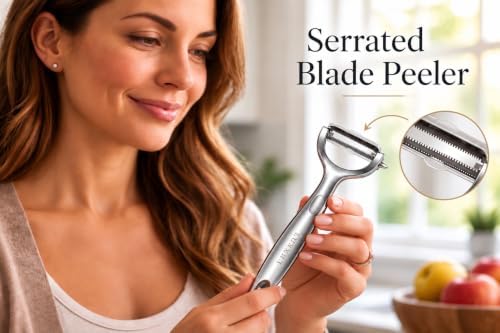 LUXERA Vegetable Peeler Set, 2 Pack Stainless Steel Peelers, Fine Serrated Peeler & 2-in-1 Reversible Julienne Peeler for Potato, Carrot, Apple & More.