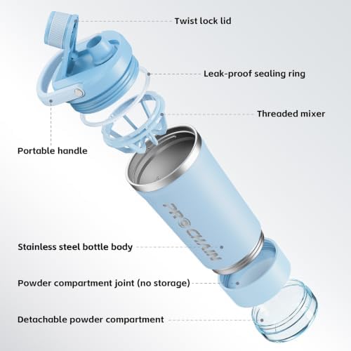 PROCHAIN Insulated Stainless Steel Protein Shaker Bottle, 20oz Metal Mixer - Image 2