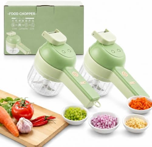 2027 Upgraded Multi Blade Chopper Electric Hand Held, 5-in-1 Wireless Vegetable Chopper with Slicing Grating Peeling, Rechargeable Food Processor for Garlic Onion Meat, 2PCS-B by DENGWANG