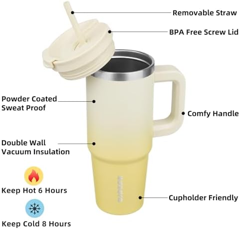 30 oz Insulated Tumbler with Handle & Straw, Stainless Steel