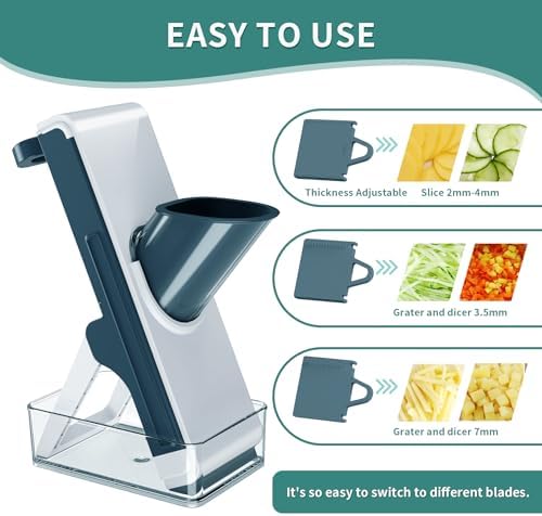 LaCyan 4in1 Mandoline Slicer for Kitchen, Fast Meal Prep (Blue) - Image 3