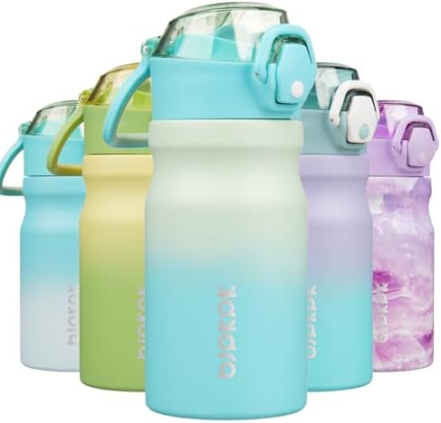 BJPKPK 14 oz Insulated Water Bottle, Straw, Handle, Stainless Steel Flask by BJPKPK