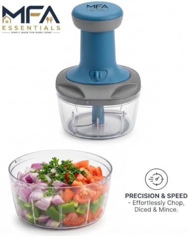 Vegetable Chopper 15.2 OZ (450 ml), Manual Food Chopper with Container & 3 Stainless Steel Blades, Push Vegetable Cutter for Onion, Salad, Nuts, Salsa, Paste & Kitchen Prep (Colour May Vary) - Image 5