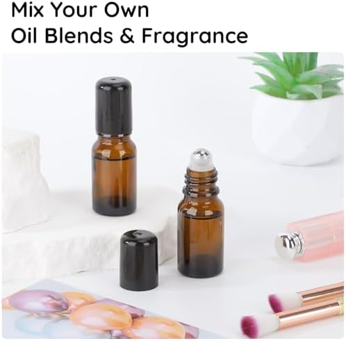 Segbeauty 0.34oz Glass Roller Bottles for Essential Oils, 5pcs Amber Refillable Roll On Bottles, 10ml Empty Rollerball Bottle for Oil, Small Travel Size Containers for Perfume Cosmetics Liquids - Image 5