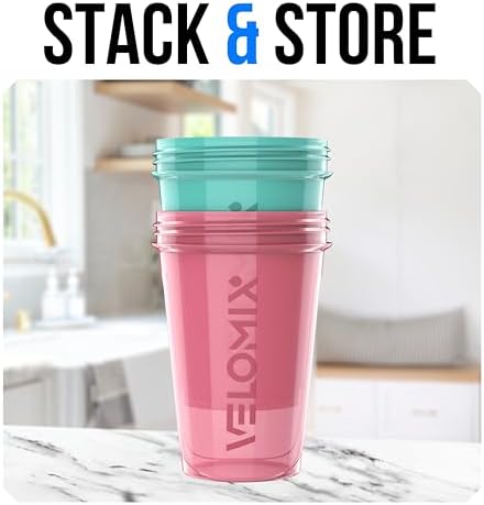 VELOMIX 2 Pack 20oz Protein Shaker Bottle for Protein Mixes, Pink/Turquoise - Image 6