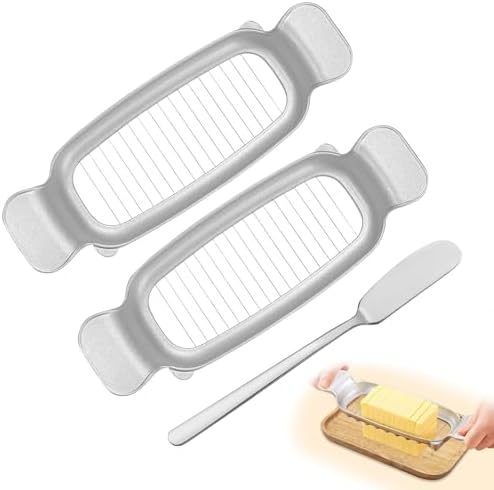 2 Pack Butter & Cheese Slicer Cutter, 17 Wires Butter Cutter with Stainless Steel Spreader Knife, Ergonomic Handle Portable Grip for Block Cheese, Soft Fruit, Egg by Diakey