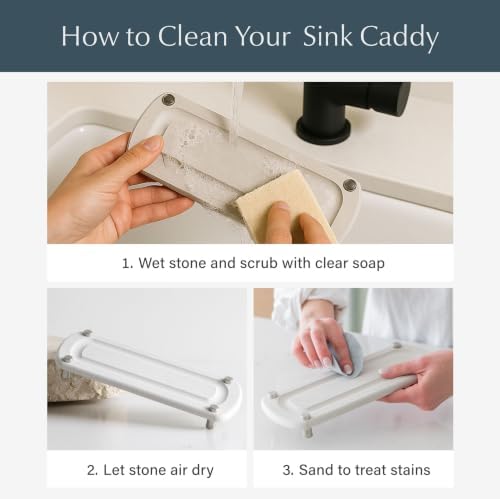 Home Stone Kitchen Sink Caddy - Diatomaceous Earth Sink Tray with Stainless Steel Feet, Water-Absorbing Countertop Organizer for Kitchen or Bathroom - Sandstone