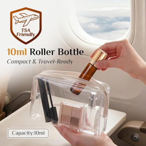 PrettyCare 4 Pack Amber Glass Oil Roller Bottles for Essential Oils 10ml, Roll On Bottles with Stainless Steel Roller Ball Leak-Proof Perfume Travel Refillable Bottle Empty, Beauty & Personal Care - Image 4
