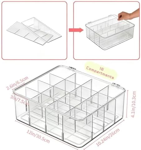 16 Compartment Acrylic Tea Bag Organizer with Lid (2 Pack)