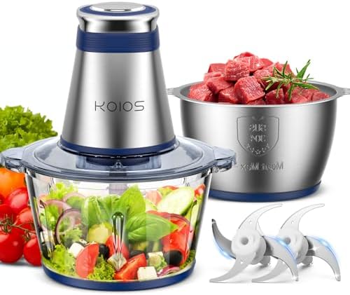 Food Processor, 500W Electric Food Chopper with 2 Bowls (8 Cup+8 Cup) & 2 Bi-Level Blades&, Small Electric Grinder Meat Processor for Nuts, Meat, Onion, Garlic, Baby Food, Blue