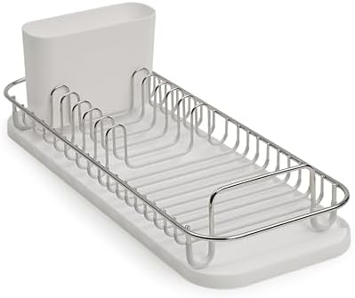 304 Stainless Steel NeverRust Compact Dish Drying Rack with Utensil Holder & Removable Drain Tray, Rustproof Small Dish Rack for Kitchen Countertop or Over Sink (Metallic Silver, Compact)