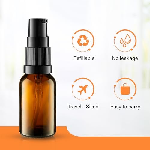 VitalUp Amber Glass Pump Bottles (12-Pack) 15ml - Glass, Refillable, Lotion - Image 3