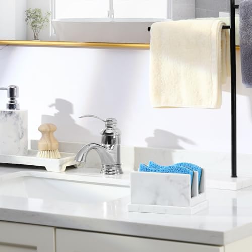 Kitchen Sponge Holder wtih Drain Tray, 2 Compartment, Gravel White