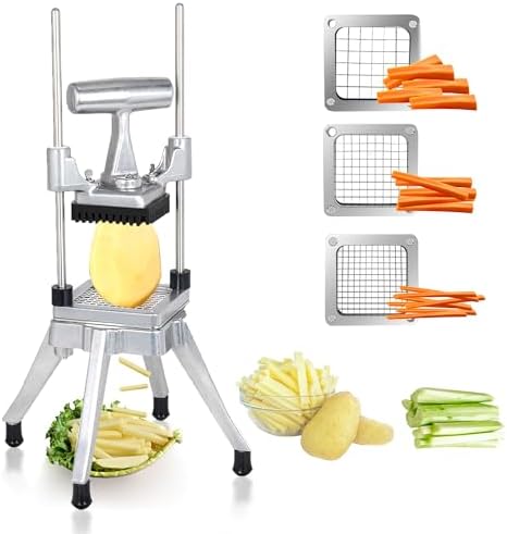 Hakka Commercial Vegetable Chopper French Fry Cutter w/3 Replacement Blades Commercial Onion Slicer Heavy Duty Potato Cutter Carrots Dicer Stainless Steel, include 3 Blades(1/2", 3/8", 1/4") by HAKKAFOODPROCESSING