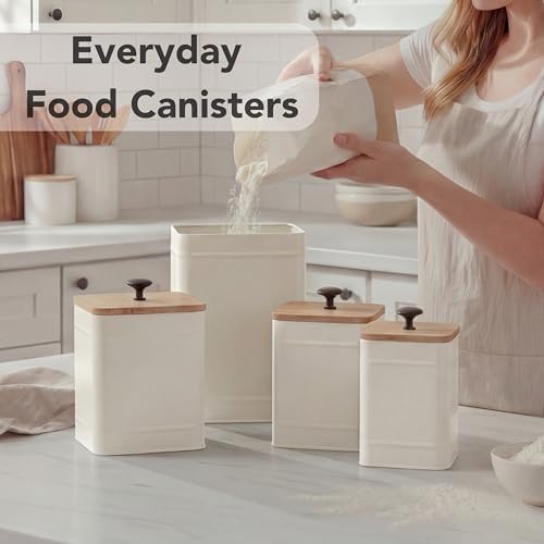 Kitchen Canisters, Airtight Canister Sets for Kitchen Counter, Kitchen Canisters for Countertop Set of 4, Coffee Tea Sugar Flour Spice Tin Jars Food Storage Container with Lid(White)